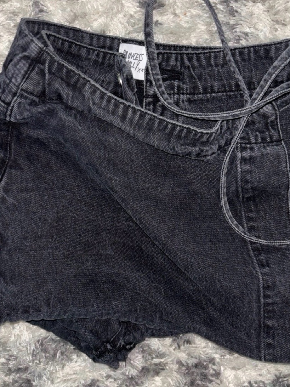 Princess Polly Washed Black Wrap-Front Denim Shorts